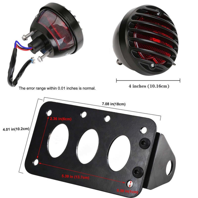 NATGIC 12V Led Red Motorcycle Side Mount Tail Light with Black License Plate Bracket, Brake Light, Stop Running Light, Indicator Light for Locomotive Bobber Chopper Suzuki Yamaha (1 Pack) - Image 3